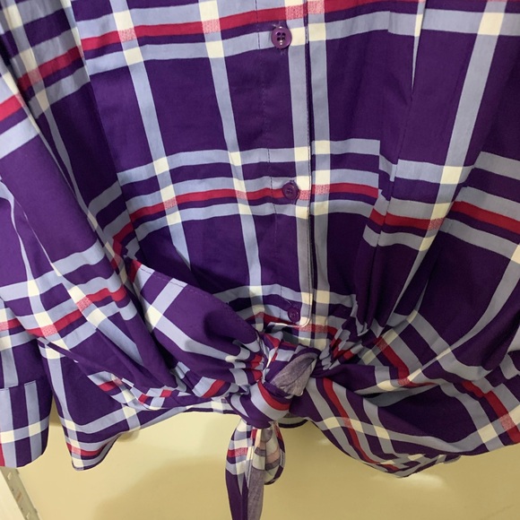 Ashley Stewart Purple Plaid Button Down Shirt - Picture 3 of 6